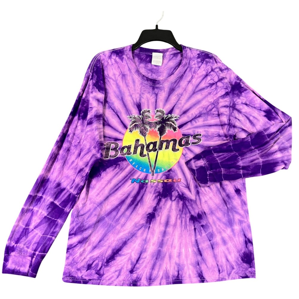 Bahamas Nassau Souvenir Long Sleeve T Shirts‎ Tie Dye Purple L Men